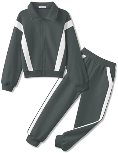 Zaclotre Girls 2 Piece Outfits Sweatsuit Zip Up Sweatshirt and Sweatpant Tracksuit Athletic Jogger Sets Gray 11-12 Years