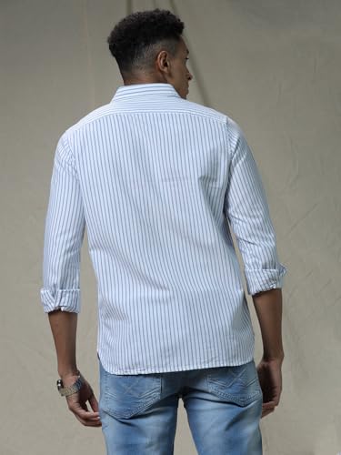 Image of WROGN Men's 100% Cotton Shirt | Striped Design | Slim Fit