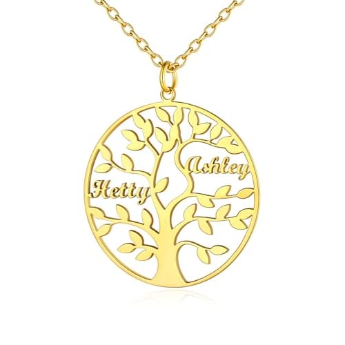 Custom4U Tree Of Life Necklace Personalized with 1-8 Names S925 Silver/Stainless Steel/18k Gold Family Tree Pendant Custom Handmade Birthday Gifts for Mom Grandma Women Gifts for Birthday (G