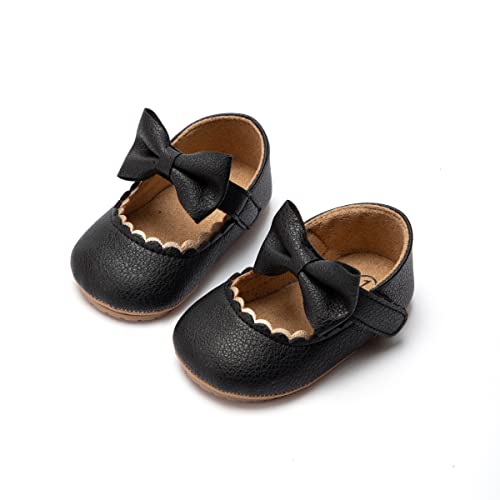Image of Oamico Infant Baby Girls Mary Jane Flats Non Slip Rubber Sole with Bownot Toddler First Walkers Princess Wedding Dress Shoes