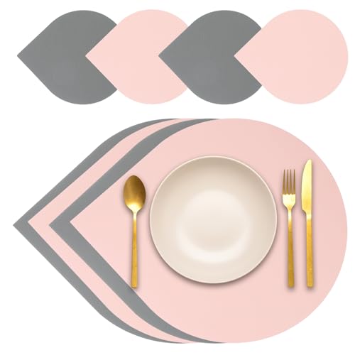 Set de table de cuisine en cuir synthétique lavable forme goutte rose gris