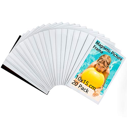 HIIMIEI Cadres Photos Magnétiques pour Réfrigérateur Convient aux Photos de 10 x 15 cm, Magnets Photo Cadre pour Le Frigo Casier Armoire de Bureau (Paquet de 20)