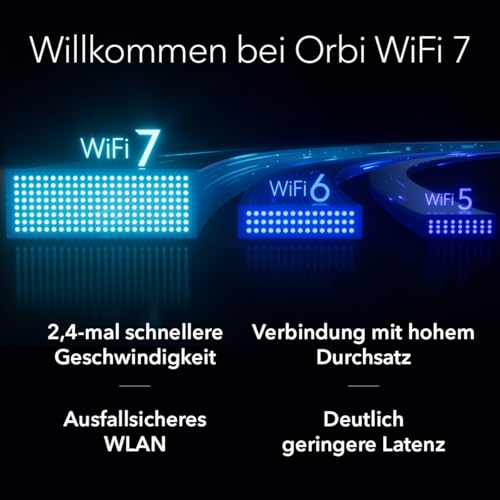 NETGEAR Orbi 870-Serie Tri-Band WiFi 7-Mesh-System (RBE873B) - Router + 2 Satelliten-Repeater, Sicherheitsfunktionen, max. 21 GBit/s, Abdeckung 600 m2, 150 Ger&auml;te, 10-Gig-Internetanschluss, schwarz