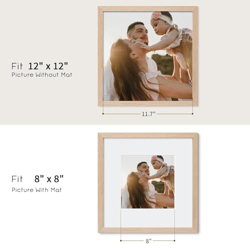 12x12 Oak Wood Picture Frame - Minimalist 12x12 Poster Frame, 12"x12" Picture Frame Wood, Natural Solid Wooden Picture Frames for Wall Art Photo and Prints(1 Pack, Beige)