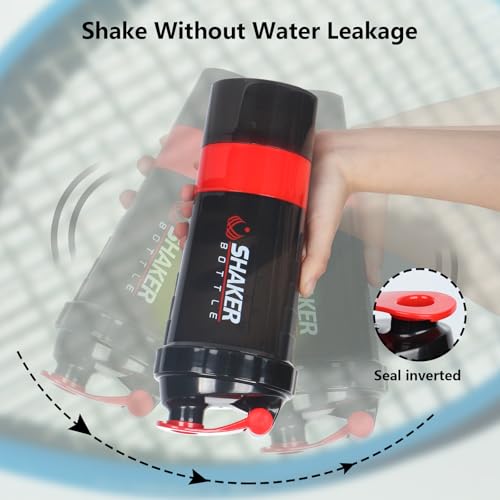 Image of XTK Shaker Bottle 16OZ Protein Shaker Bottles with Mix Ball Portable Sports Water Bottle Leak Proof GYM Cup for Protein Mixes with Storage & Pill Organizer, Ideal for Pre Workout,BPA Free (Red)