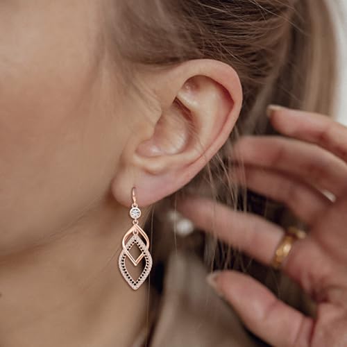 Sterling Silver Drop Dangle Earrings for Women Rose Gold Statement Earrings Hypoallergenic Cubic Zirconia Long Earrings Bohemian Earrings Fashion Ladies Dangling Earrings Gifts for Christmas Birthday2