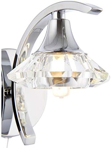Luna Decorative Silver Chrome Pull Cord Wall Light with Clear Crystal Glass Shade