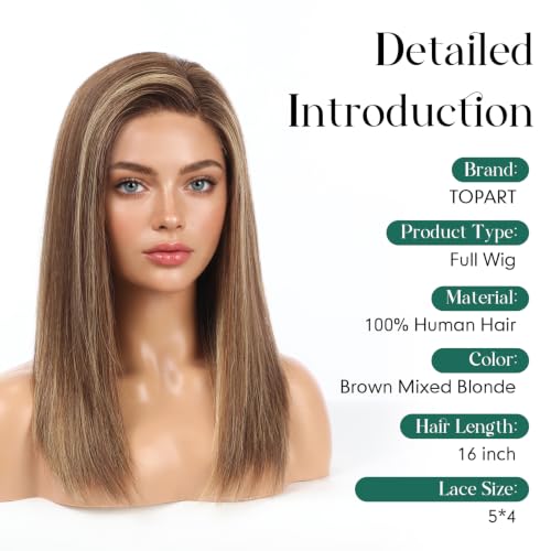 Image of 5x5 Lace Front Wigs for women,Human Hair Blonde Straight Glueless with Free Part & Pre Plucked Natural Hairline 16 Inch(Brown with Blonde Highlights)
