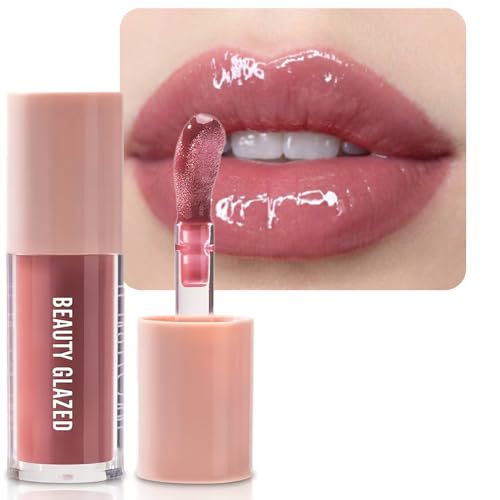 Beauty Glazed Rose Nude Tint Glass Shine Lip Oil Gloss – High Pigment Hydrating Lip Serum Jelly Lip, Non-Sticky Mirror Glazed Finish, Smooths Lip Lines, Plumping Juicy Shine