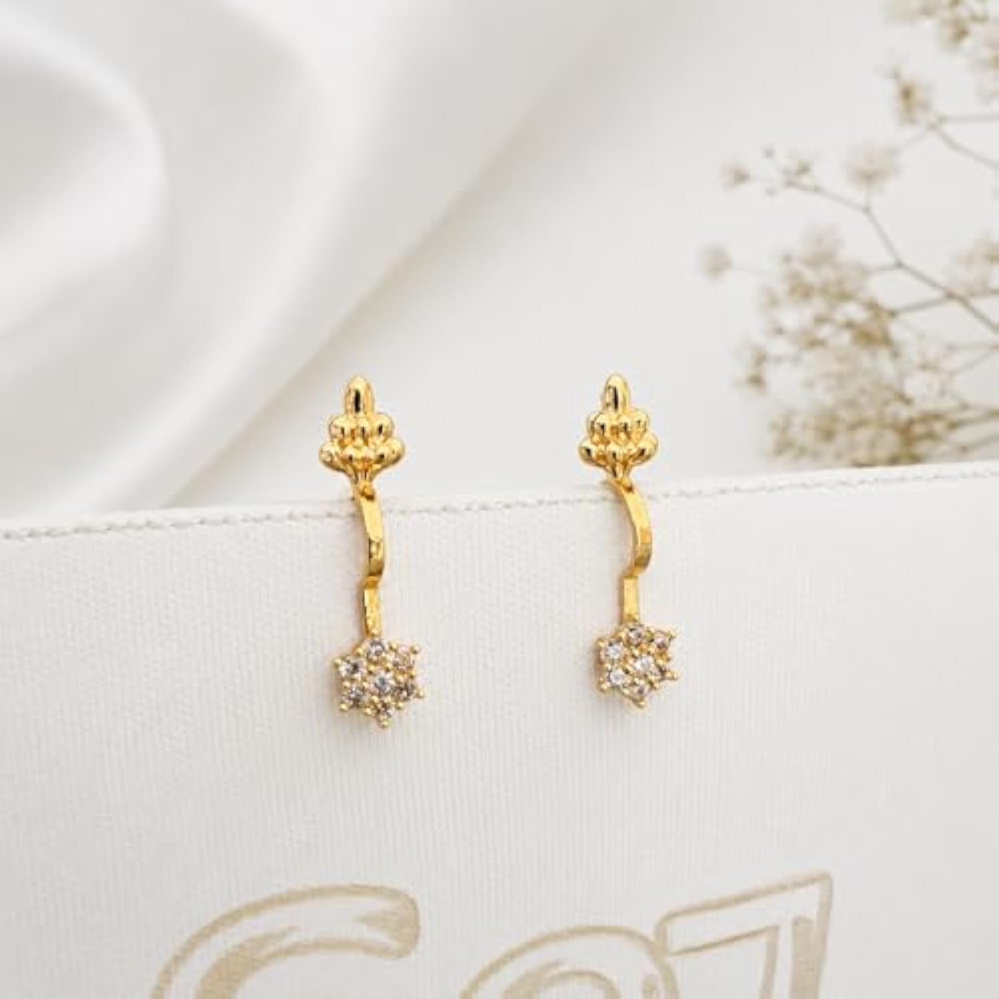 Traditional Clip-On Bugudi Earrings with Gold Polish and CZ Stone
