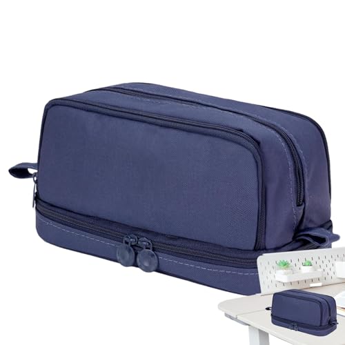 Estuche para lápices, bonito estuche estético, estuche de gran capacidad | Estuche portátil de gran capacidad, estuche de lápices con compartimentos, bonito fede estético, azul oscuro, ver descripción