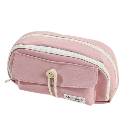 Image of Kawaii Cute Aesthetic Pencil Case for Girls & Boys | 3 Layer 6 Compartment Large Capacity Pencil Pouch with Zipper | Cartoon Stationery Organizer Bag for Students & Kids (Pink)