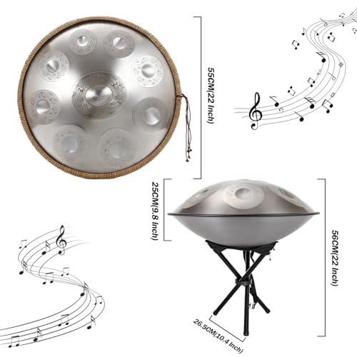 Handpan Drum 9/10/12 Notas 22 Pulgadas Handpan Drum 432Hz/440Hz Re menor para sanación sonora, meditación personal, yoga, con bolso suave, mazos, Handpan Drum (J-9 Notas(440Hz)) miniatura 3