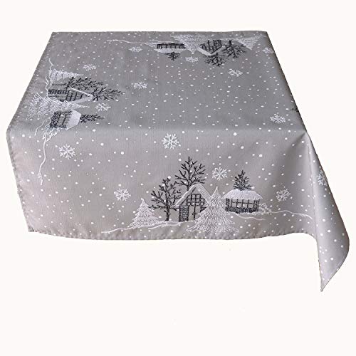 Raebel OHG Table Runner Embroidery Winter Village Christmas White Decorative Christmas Tablecloth, Hellgrau-weiß, 85 x 85 cm - Image 3