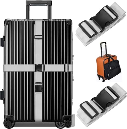 Image of 2 Luggage Strap (2 inch X6.5FEET Color) + 1 ADD ON BAGAGGE Belt(1 inchX20 inch Black) with Quick Release Buckle Adjustable, Premium Accessory for Travel Bag Closure Bright Colors (3PACK, Grey)