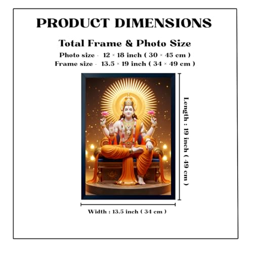 Image of ARTFUL TOY BOX - Surya Dev Seated Photo Frame Wall Hanging | Divine Solar Energy Calm Meditation Design | Spiritual Surya Dev Wall Art | Glossy HD Print | Premium Black Fiber Frame - 12x18 Inch (30x45 cm) (Design 3)