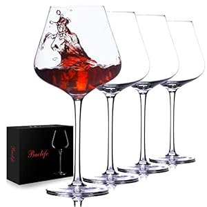 Hand Blown Red Wine Glasses Set of 4 – 23 oz Burgundy Wine Glasses With Long Stem – Lead-Free Premium Crystal Wine Glass – Unique Gift for Wedding, Anniversary, Christmas – Clear