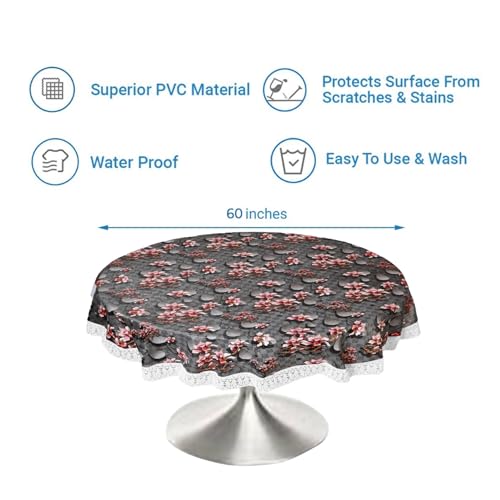 Image of Dakshya Industries PVC Waterproof Round Table Cover for 4 Seater Dining Table | 60 Inch Round Printed Table Cover | Spill Proof, Oil Resistant, Heat Resistant, Wipe Clean