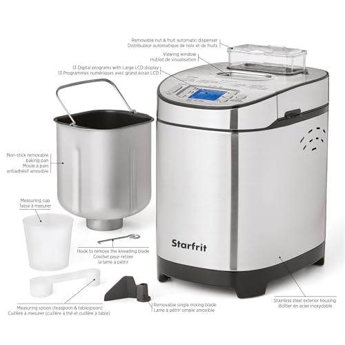 Starfrit Electric Bread Maker - 2lb Loafs - Non-Stick Removable Pan - Automatic Nut Dispenser - 13 Preset Programs - 550W image 4