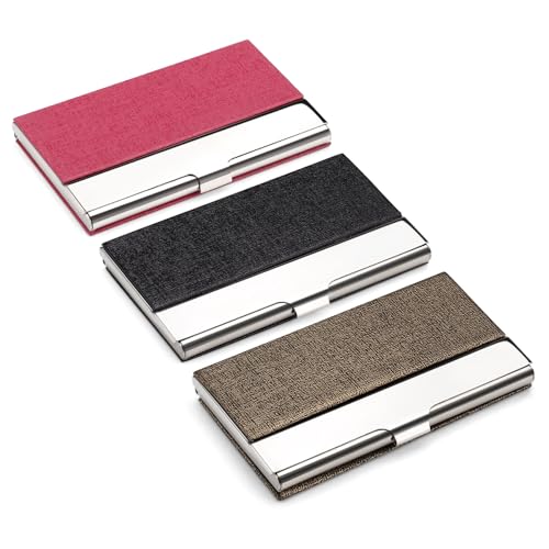 Porte-cartes de visite rigide anti-cornage en acier et cuir PU