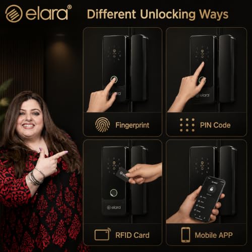 Image of Elara GX-1 Glass Door Lock with 6 Access Modes: Fingerprint, Mobile App, PIN & RFID Card, for 10-12 mm Glass Doors Lock