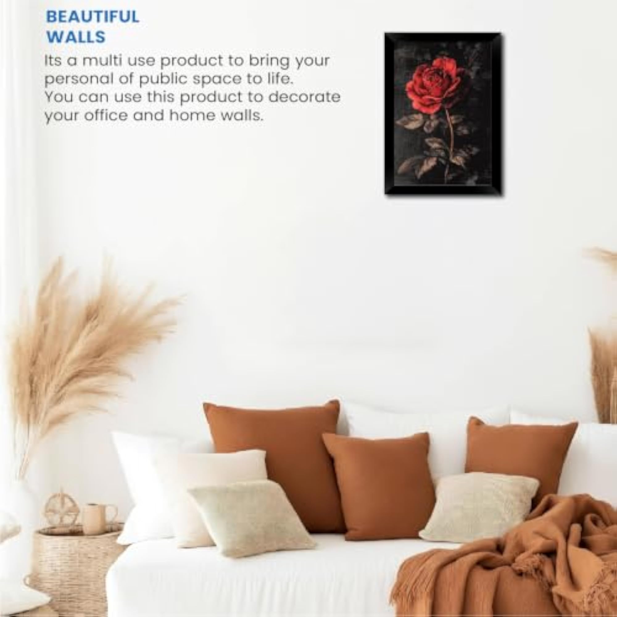 Red Rose Wall Art Framed, Vintage Floral Canvas Painting