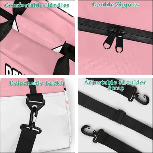 Custom Name Cheerleader Gym Bag for Kids Girls,Personalized Dance Sport Duffel Gymnastics Bag Travel Weekender Outdoor Tote Carry-On Bag,Light Pink and White4