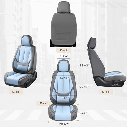 Image of Coverado Seat Covers, Car Seat Covers Front Seats, Leather Seat Covers for Cars, Car Seat Protector Waterproof, Gray Car Seat Cushion, Front Carseat Cover Universal Fit for Most Cars Lightblue