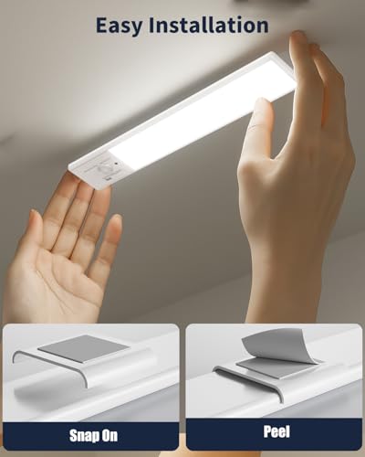 Image of Under Cabinet Lighting, 12 Inch Motion Sensor Light Indoor, 1800mAh USB Rechargeable Closet Light, 3 Color Temperature Operable LED Lights, Can Be Used for Wardrobes, Cabinets, Stairs (3 Pack)