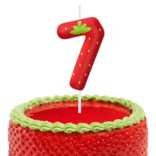 Strawberry Birthday Candles, 2.4 inch Cake Topper Decor, Number 7 Candles Birthday Decorations, Anniversary Party Cake Decorations Party Supplies