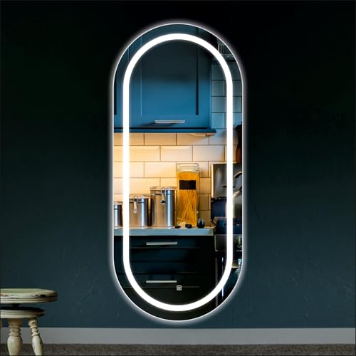 Image of Creative Arts n Frames LED Wall Mount HD Mirror with 3 Color Light Tone for Home Wall Living Room Bedroom Bathroom Hotel Decor Items (18x48 Full Length Capsule Oblong Shape)