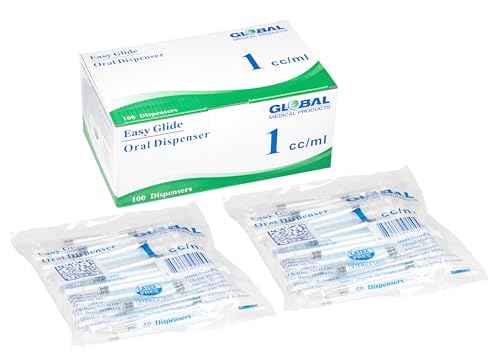 Easy Glide 1ml 1cc Oral Syringe, Caps Included, Great for Oral Medicine and Home Care, 100 Count