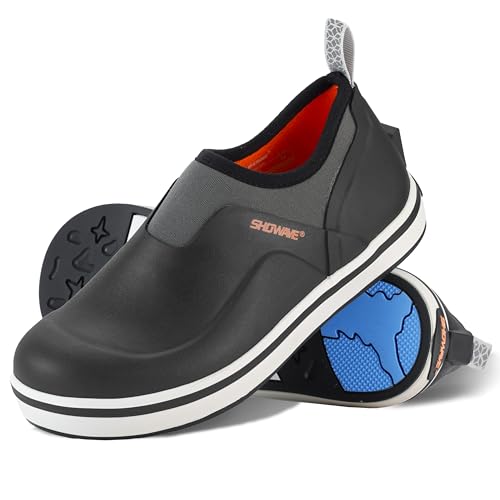 Showave Kid's Deck Shoes Waterproof Rain Shoes for Boys and Girls Breathable Non-Slip Rubber Mud Boots Low Cut Design for Outdoor Fishing Walking(Black,8 Toddler)