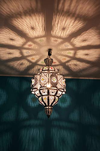 Orientalische Lampe Pendelleuchte Silber Roubla 120cm E27 Lampenfassung | Marokkanische Design Hängeleuchte Leuchte aus… – Bild 4