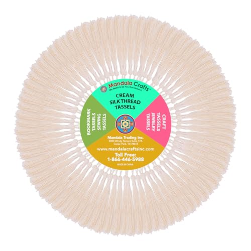 Image of Mandala Crafts Small Cream Bookmark Tassels - 100 Bulk Silky Mini Craft Tassels with Loops for Bookmarks, Jewelry Making, Graduation Decorations, and Keychains
