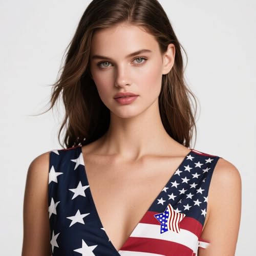 Image of American Flag Brooch Pin for Men Women Rhinestone Crystal Elephant Commemorates Brooch Pin American Independence Day Brooch for Men