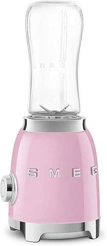 SMEG Licuadora personal estilo retro de los años 50 con perilla retroiluminada y dos botellas de 20.3 fl oz sin BPA PBF01PKUS Rosa