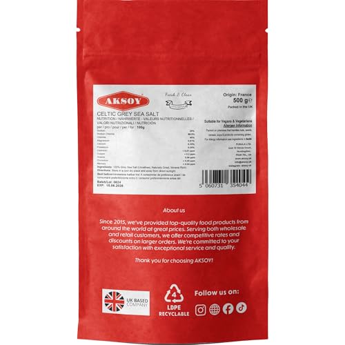 Aksoy Celtic Grey Sea Salt Coarse 500g Natural Mineral-Rich Sea Salt, Traditionally Harvested