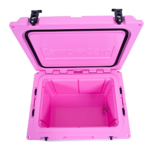 Camp-Zero 40L | 42.26 Quart Cooler/Ice Chest With 4 Molded-In Cup Holders & Comfort Grip Rope Handles | Thick Walled, Freezer Grade Cooler W/Secure Locking System & Tie Down Channels (Pink) #TOP6