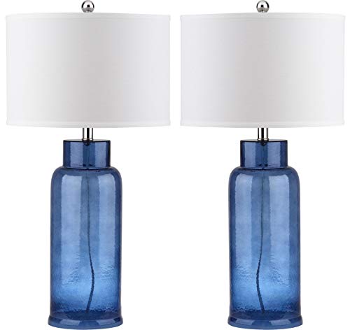 SAFAVIEH Lighting Collection Glass Bottle Blue 30-inch Bedroom Living Room Home Office Desk Nightstand Table Lamp Set of 2 (LED Bulbs Included)