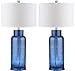 SAFAVIEH Lighting Collection Glass Bottle Blue 30-inch Bedroom Living Room Home Office Desk Nightstand Table Lamp Set of 2 (LED Bulbs Included)
