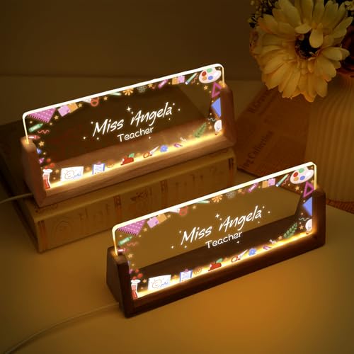 Image of Custom Name Plate for Desk, Personalized Light Up Acrylic Desk Name Plate, Personalized Office Gifts for Boss Coworkers Teacher, Employee Appreciation GIfts, Office Decor for Women Men