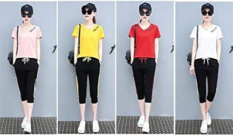 Amazon ジャージ レディース 上下 セット おしゃれ セットアップ 夏 40代 きれいめ Tシャツ 半袖 Vネック 七分丈パンツ 運動服 大きいサイズ 部屋着 韓国風 着痩せ オールインワン 通販