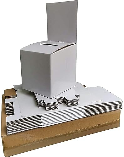 CH-BOX 10 Pack 6x6x6 inch Cardboard Ballot Box, White Glossy for Suggestion Raffle Donation Collection, with Slot & Removable Header, Includes 12 Blank Labels (S666) - Thumbnail 6