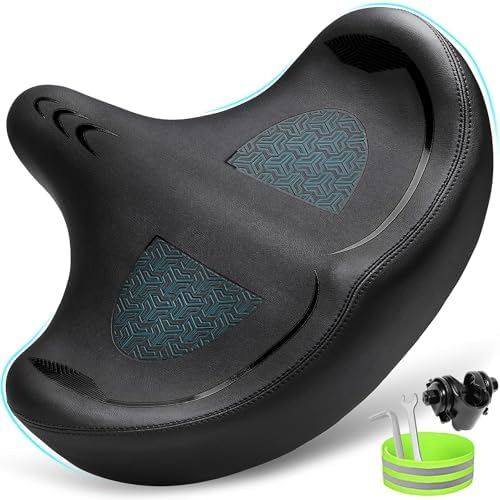 CDYWD Oversized Bike Seat for Men & Women Comfort, Extra Wide Bicycle Seat Cushion, Comfortable Wing Padded, Large Replacement Saddle for Peloton, Stationary Exercise Bike, Ebike, Cruiser, City Bike