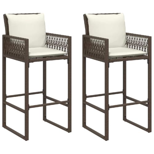 vidaXL Tabourets de Bar Jardin Coussins Lot de 2 Marron résine tressée, Tabouret, Tabouret de Bar extérieur, Chaise de Bar, Tabouret de Jardin