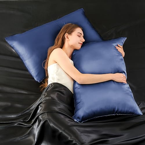 Image of INFIIXSO Mulberry Silk Pillowcase for Hair and Skin, Silk Pillow Cases Standard Size with Hidden Zipper 20x26 Inches, Extraordinary Smooth and Soft Cooling Pillow Cases for Hot Sleepers(Navy, 1 Pack)