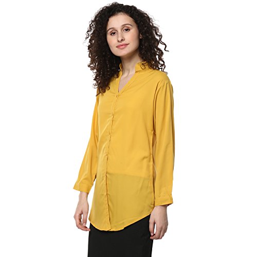 Image of mayra Women's Crepe Yellow Color Long Sleeve Shirt
