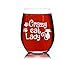 C M Crazy Cat Lady with Paw Prints Stemless Wine Glass - Cat Lover Themed Gift for Women - 17 oz