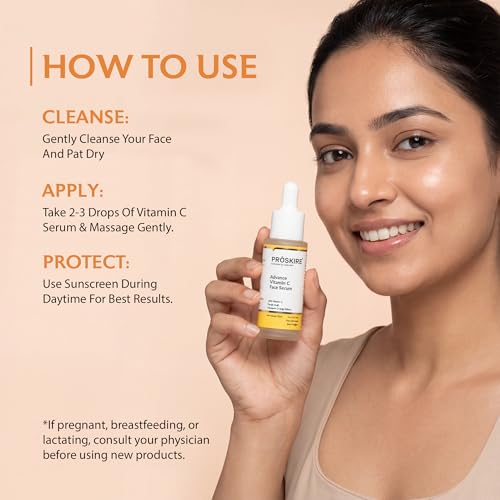 Proskire Advance 10% Vitamin C Face Serum with Ferulic & Mandarin Extract| Brightening, Dark Spot & Anti-Pigmentation Serum for All Skin Types – 30ml